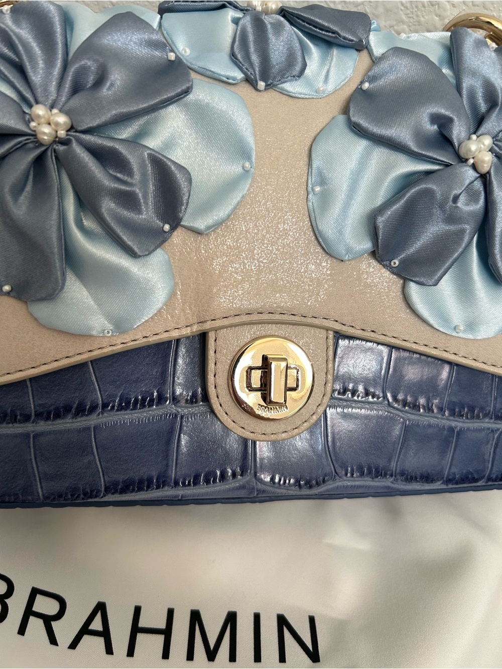 Brahmin Rosa Bellbottom Blue Fleur Genuine Leather - Picture 8 of 10